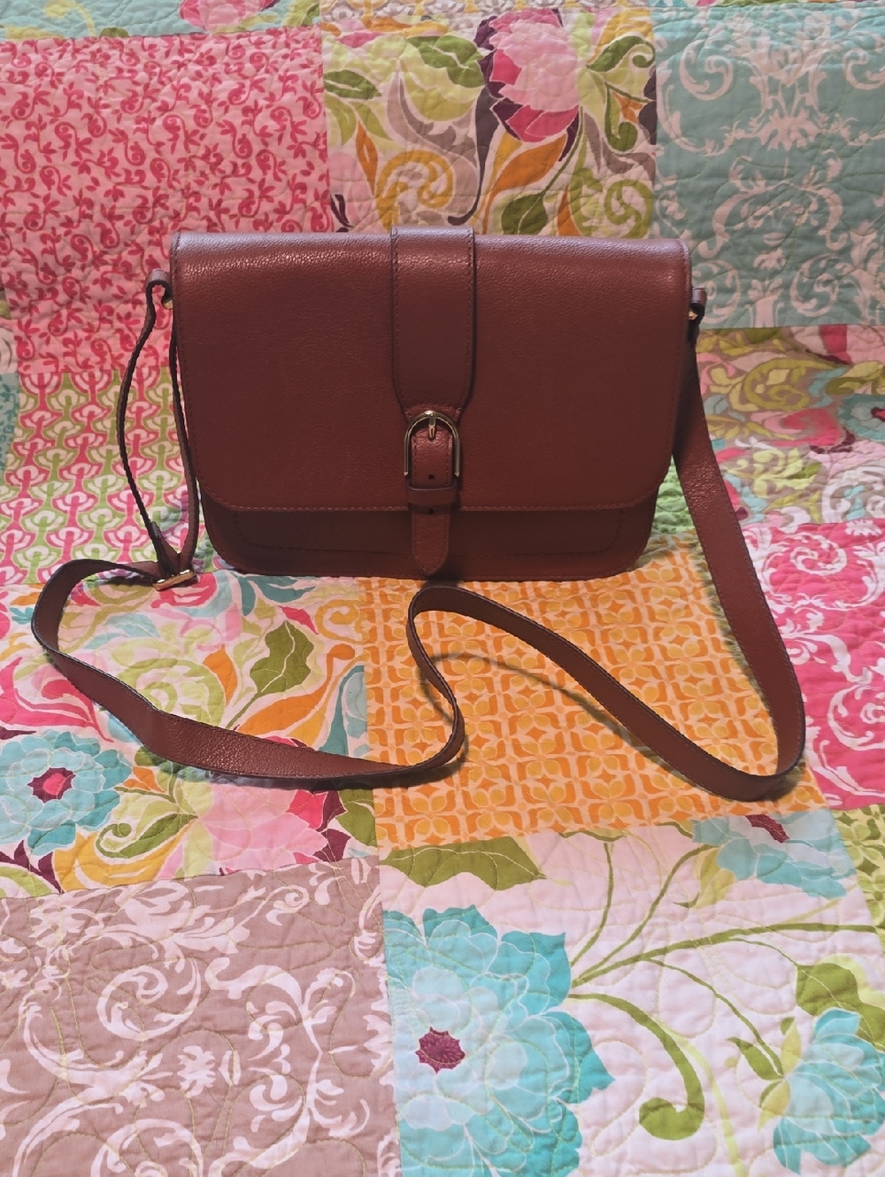 Fossil Brown Leather Buckle Crossbody Bag